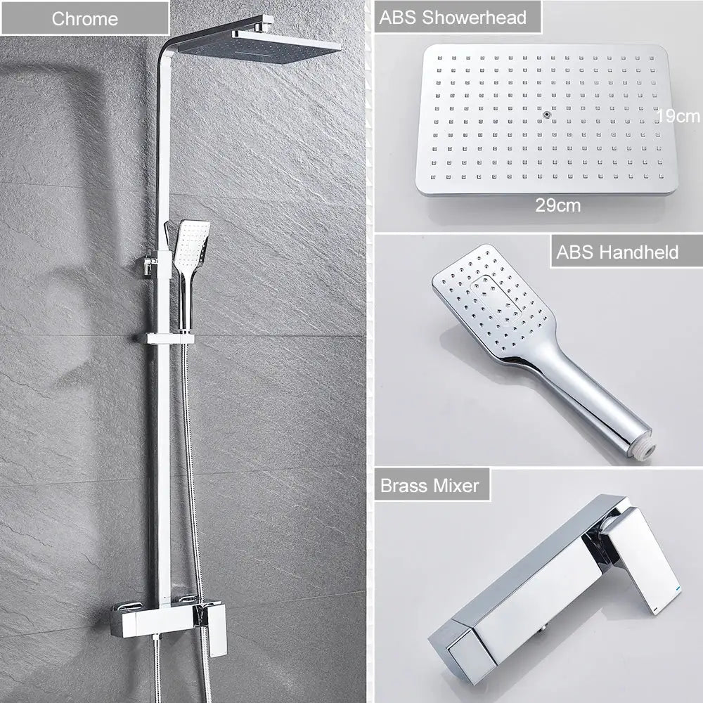 Modern black brass shower faucet with rainfall head for bathroom