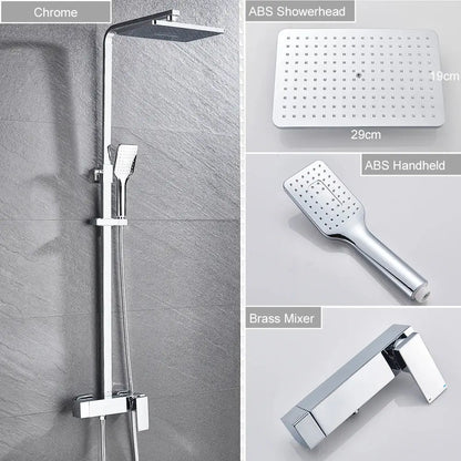 Modern black brass shower faucet with rainfall head for bathroom