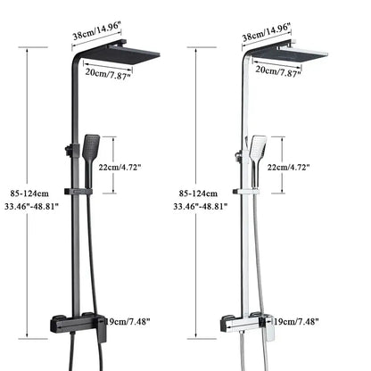 Modern black brass shower faucet with rainfall head for bathroom