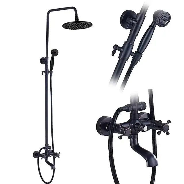 Modern black brass shower mixer faucet set with handshower bathroom
