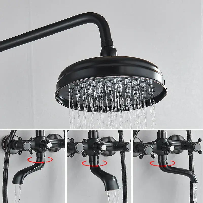 Modern black brass shower mixer faucet set with handshower bathroom