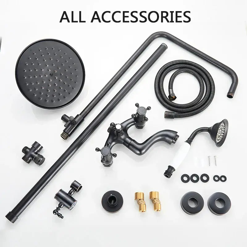 Modern black brass shower mixer faucet set with handshower bathroom