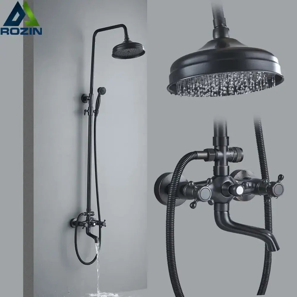 Modern black brass shower mixer faucet set with handshower bathroom