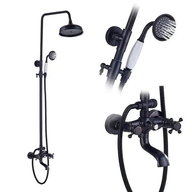 Modern black brass shower mixer faucet set with handshower bathroom