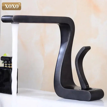 Modern black brass single handle basin faucet bathroom waterfall sink