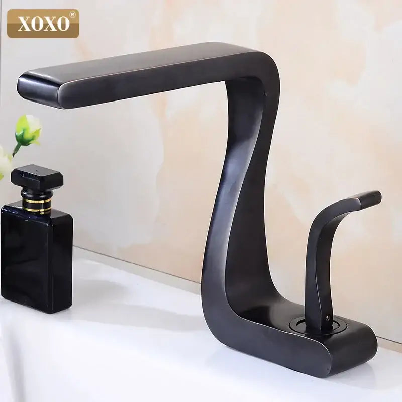 Modern black brass single handle basin faucet bathroom waterfall sink