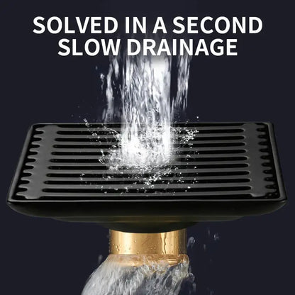 Modern black brass square shower floor drain bathroom hair strainer