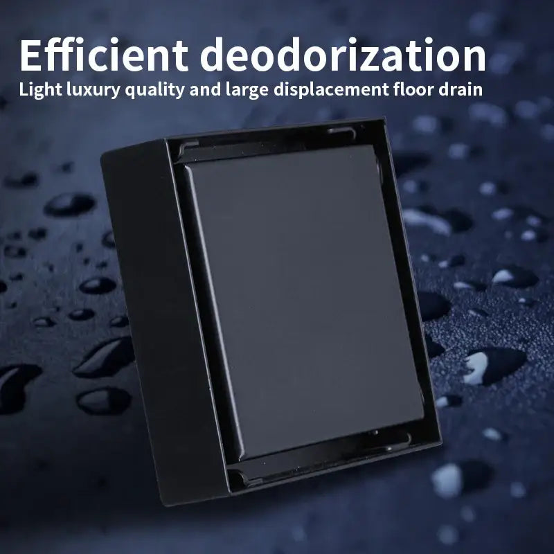 Modern black brass square shower floor drain bathroom hair strainer