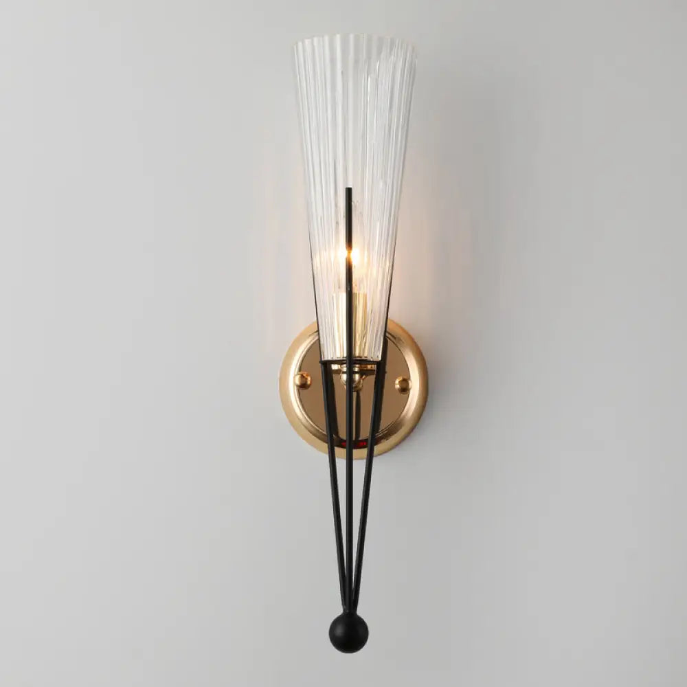 DecorBites™ Modern Black/Brass Torch Sconce with Clear Crystal Accent - Elegant 1-Light Wall Lamp