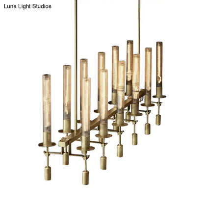 Modern black & brass tube island chandelier – kitchen hanging lamp