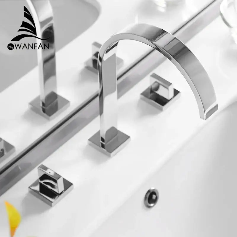 Modern black brass waterfall faucet bathroom double handle tap