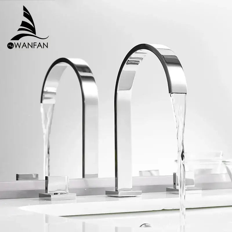 Modern black brass waterfall faucet bathroom double handle tap
