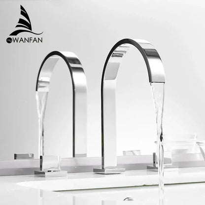 Modern black brass waterfall faucet bathroom double handle tap