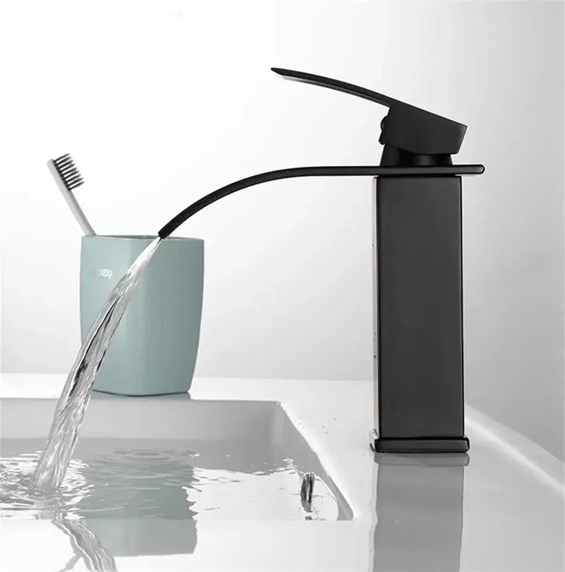 Modern black brass waterfall faucet bathroom single handle mixer