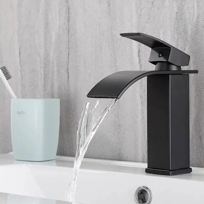 Modern black brass waterfall faucet bathroom single handle mixer