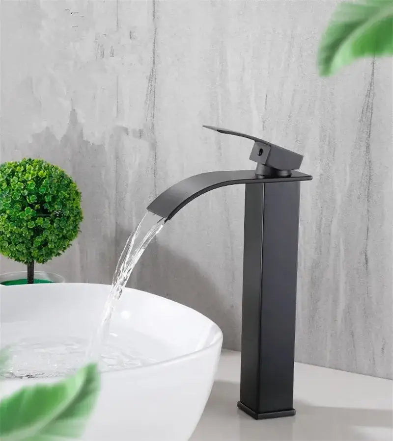 Modern black brass waterfall faucet bathroom single handle mixer