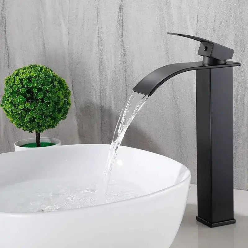 Modern black brass waterfall faucet bathroom single handle mixer