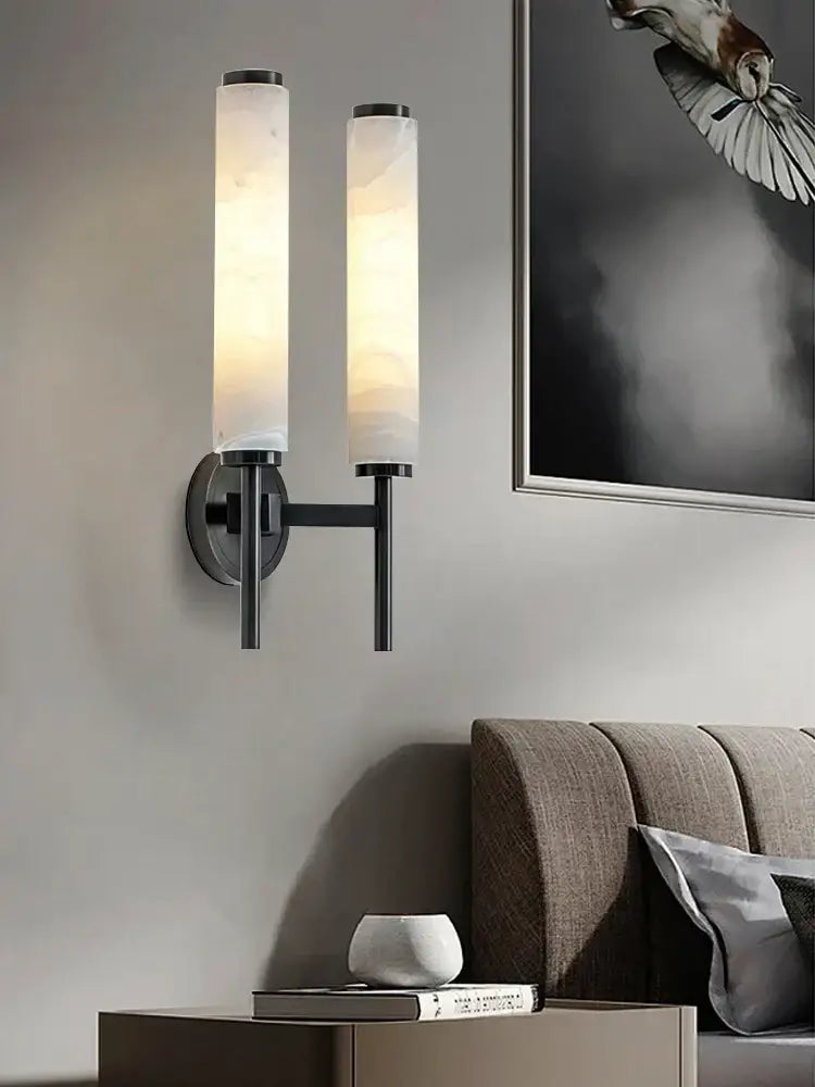 Modern black bronze alabaster wall lights living room sconce