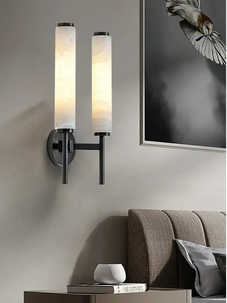 Modern black bronze alabaster wall lights living room sconce