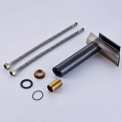 Modern black bronze glass waterfall tap bathroom countertop faucet