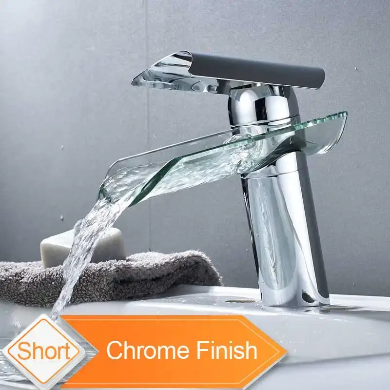 Modern black bronze glass waterfall tap bathroom countertop faucet