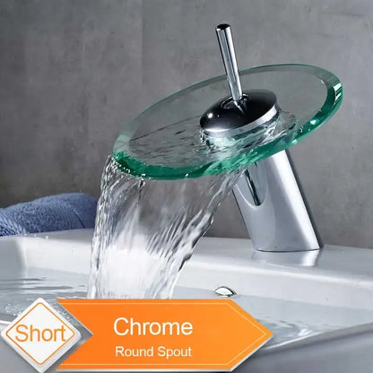Modern black bronze glass waterfall tap bathroom countertop faucet
