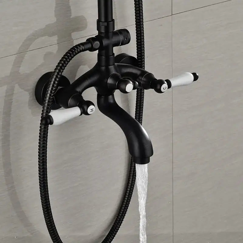 Modern black bronze & white shower faucet set bathroom rainfall column