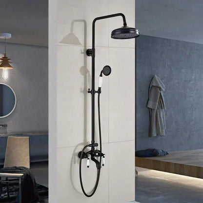 Modern black bronze & white shower faucet set bathroom rainfall column