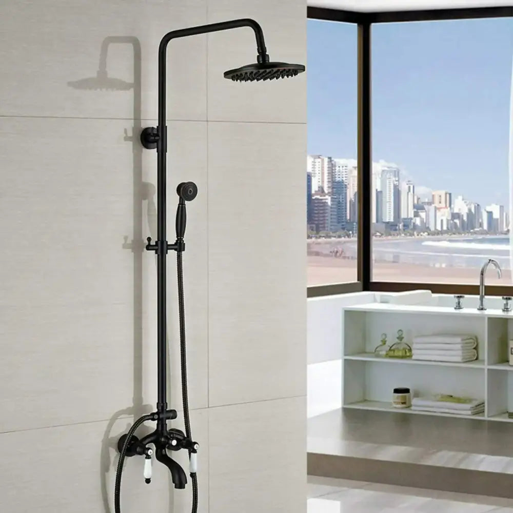 Modern black bronze & white shower faucet set bathroom rainfall column
