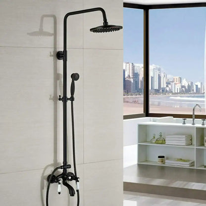 Modern black bronze & white shower faucet set bathroom rainfall column