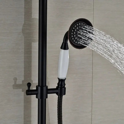 Modern black bronze & white shower faucet set bathroom rainfall column