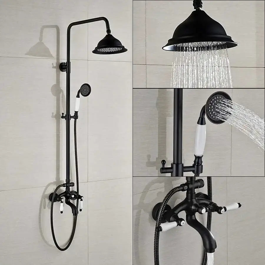 Modern black bronze & white shower faucet set bathroom rainfall column