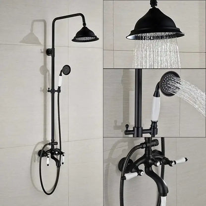 Modern black bronze & white shower faucet set bathroom rainfall column