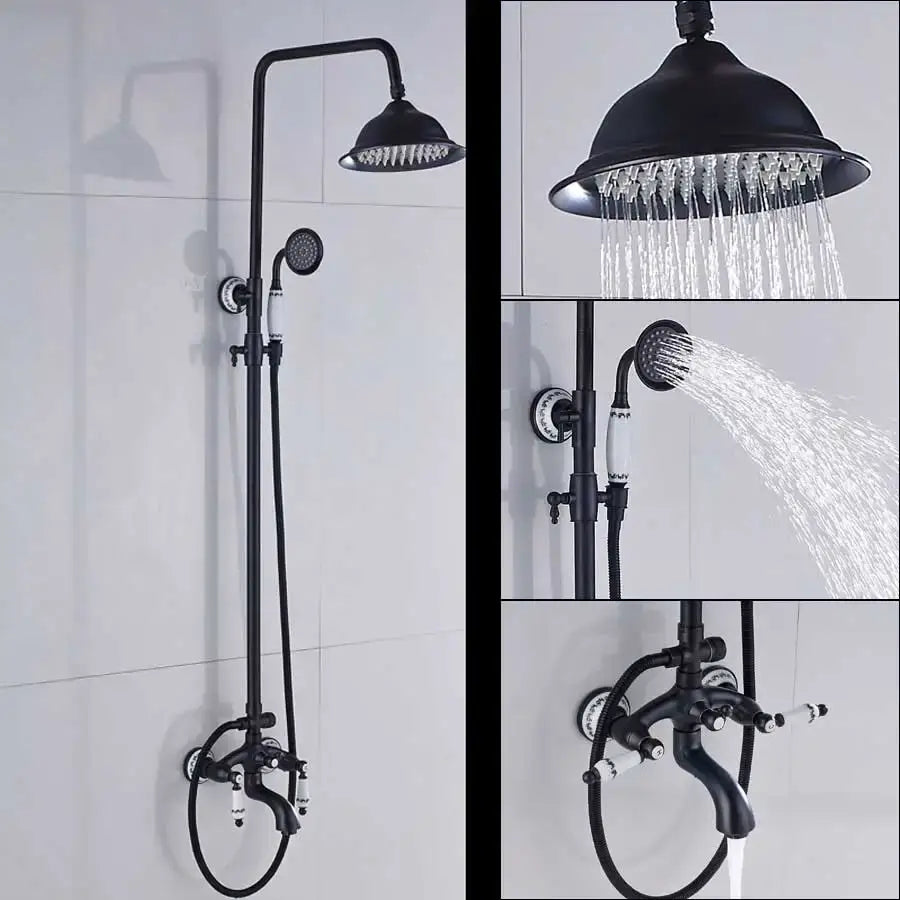 Modern black bronze & white shower faucet set bathroom rainfall column