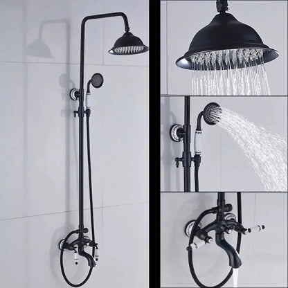 Modern black bronze & white shower faucet set bathroom rainfall column