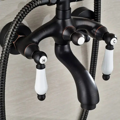 Modern black bronze & white shower faucet set bathroom rainfall column