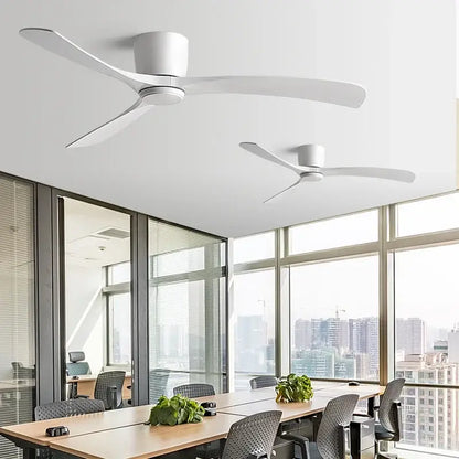 Modern black & brown low profile ceiling fan bedroom with remote