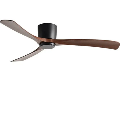 Modern black & brown low profile ceiling fan bedroom with remote