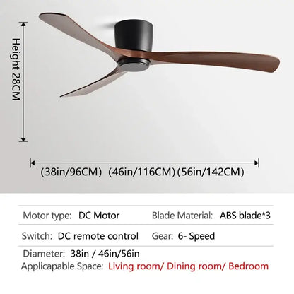 Modern black & brown low profile ceiling fan bedroom with remote
