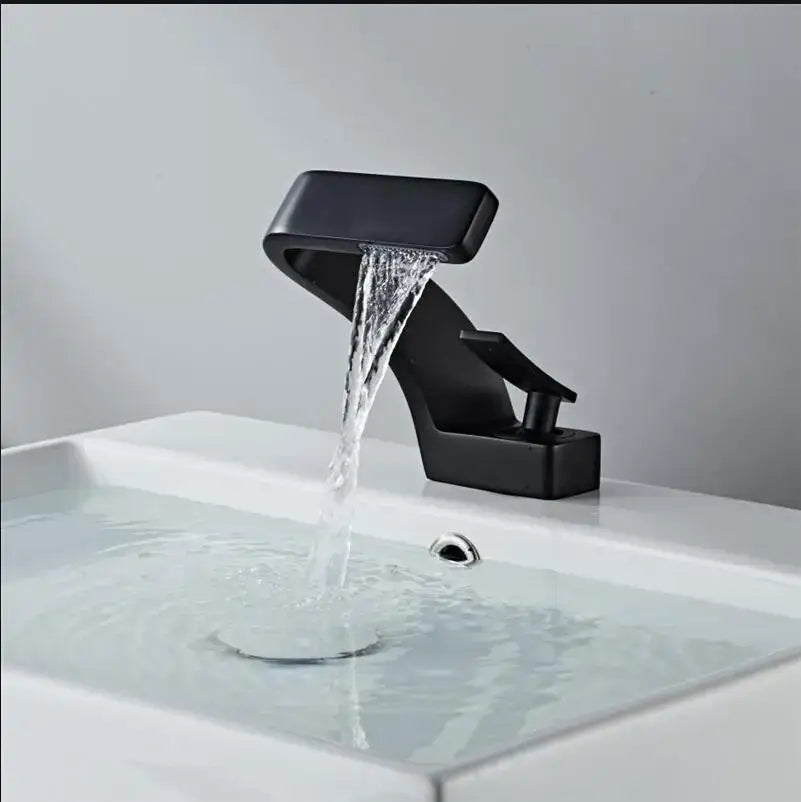 Modern black & brushed gold waterfall basin faucet bathroom mixer