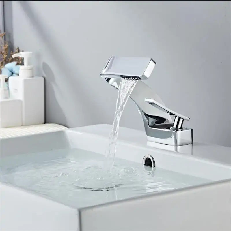 Modern black & brushed gold waterfall basin faucet bathroom mixer
