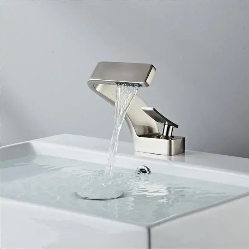 Modern black & brushed gold waterfall basin faucet bathroom mixer