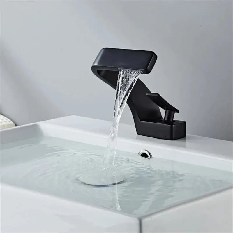 Modern black & brushed gold waterfall basin faucet bathroom mixer
