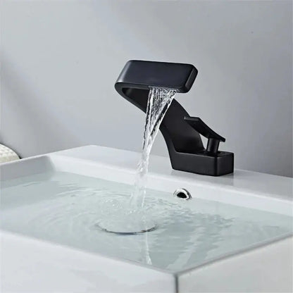 Modern black & brushed gold waterfall basin faucet bathroom mixer