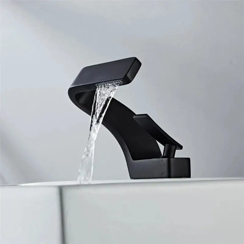 Modern black & brushed gold waterfall basin faucet bathroom mixer