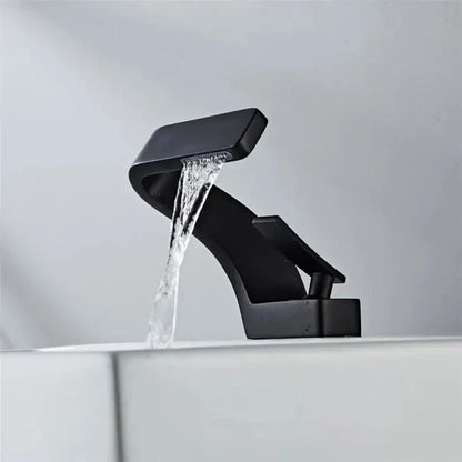 Modern black & brushed gold waterfall basin faucet bathroom mixer