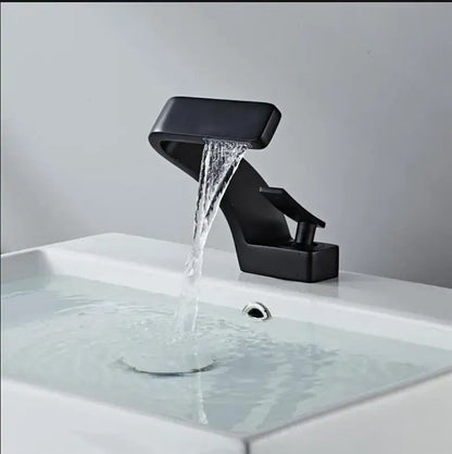 Modern black & brushed gold waterfall basin faucet bathroom mixer