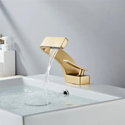 Modern black & brushed gold waterfall basin faucet bathroom mixer