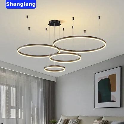 Modern black brushed rings led chandelier for living room
