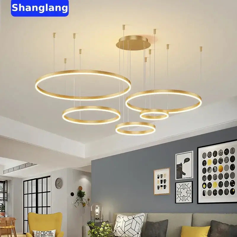 Modern black brushed rings led chandelier for living room